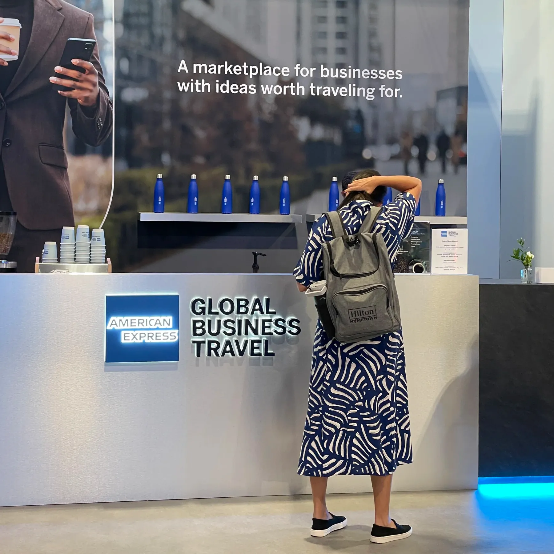 Branded American Express coffee bar built and staffed by Flipside Coffee