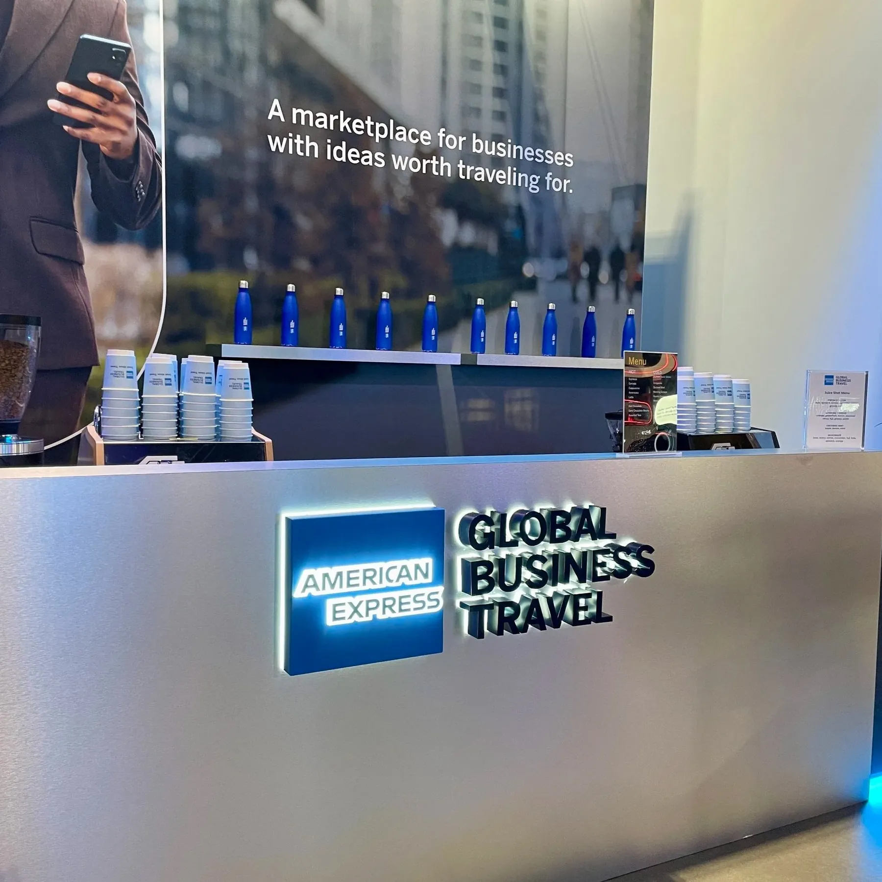 Flipside espresso bar serving attendees at an American Express conference