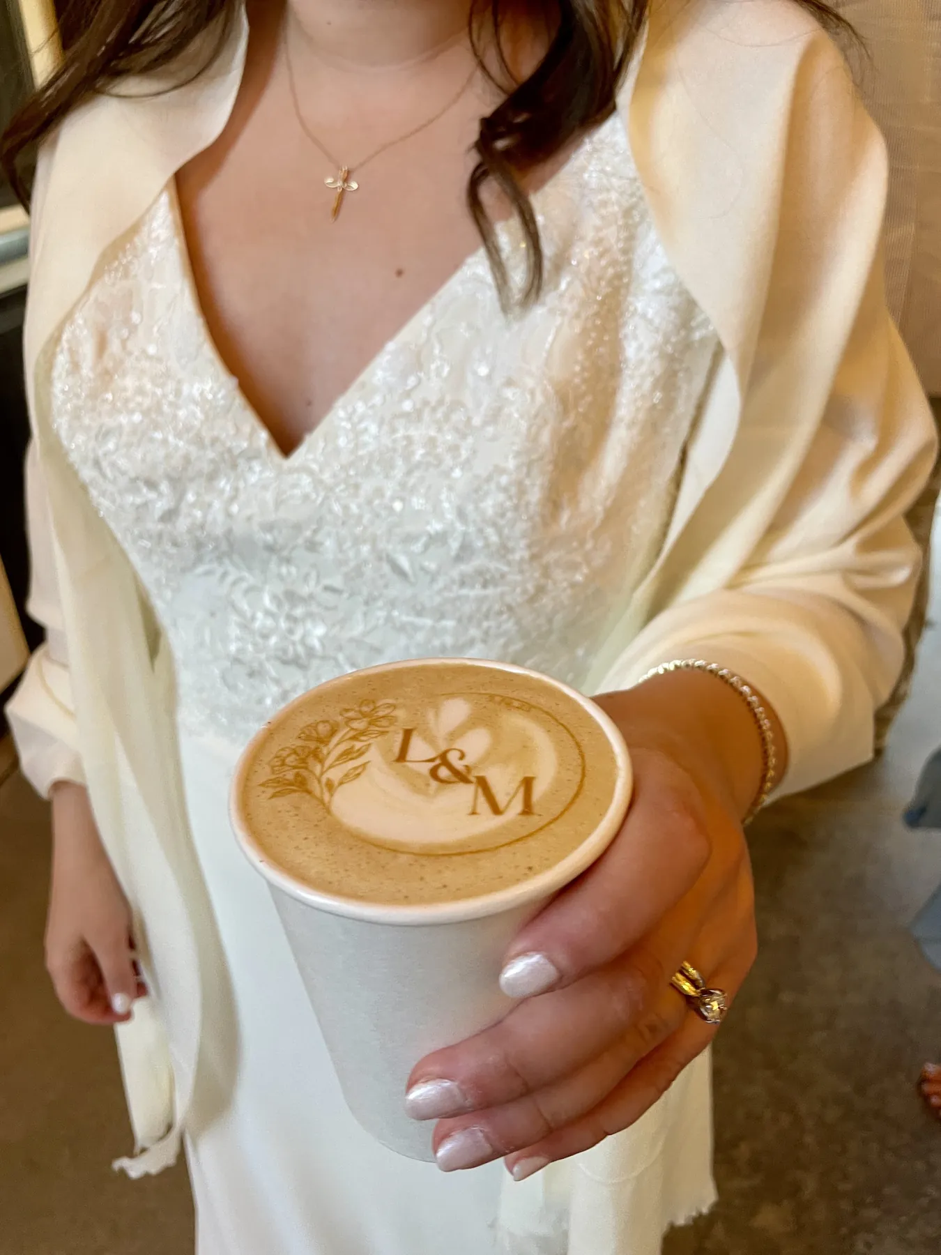 Latte with a custom monogram printed into the foam